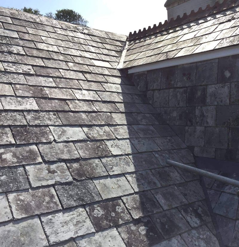 Slate and valley detail on a pitched roof